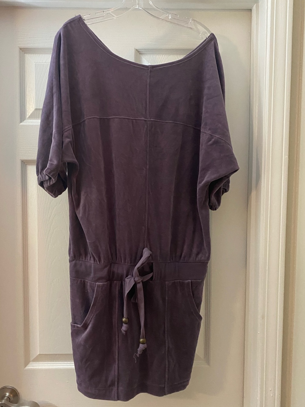 Plush & Lush Purple Velvet Women's Casual Tie-Waist Pullover Dress.23 across.